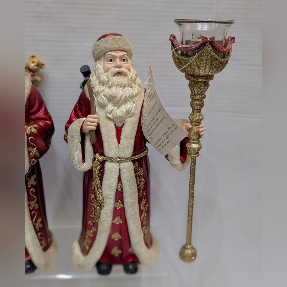 Elegant Santa Claus Candle Holders - Red and Gold - Picture 3 of 14